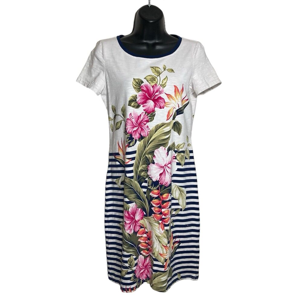 Tommy Bahama T-Shirt Dress Womens XXS Navy Blue White Stripe Nautical Floral Tee